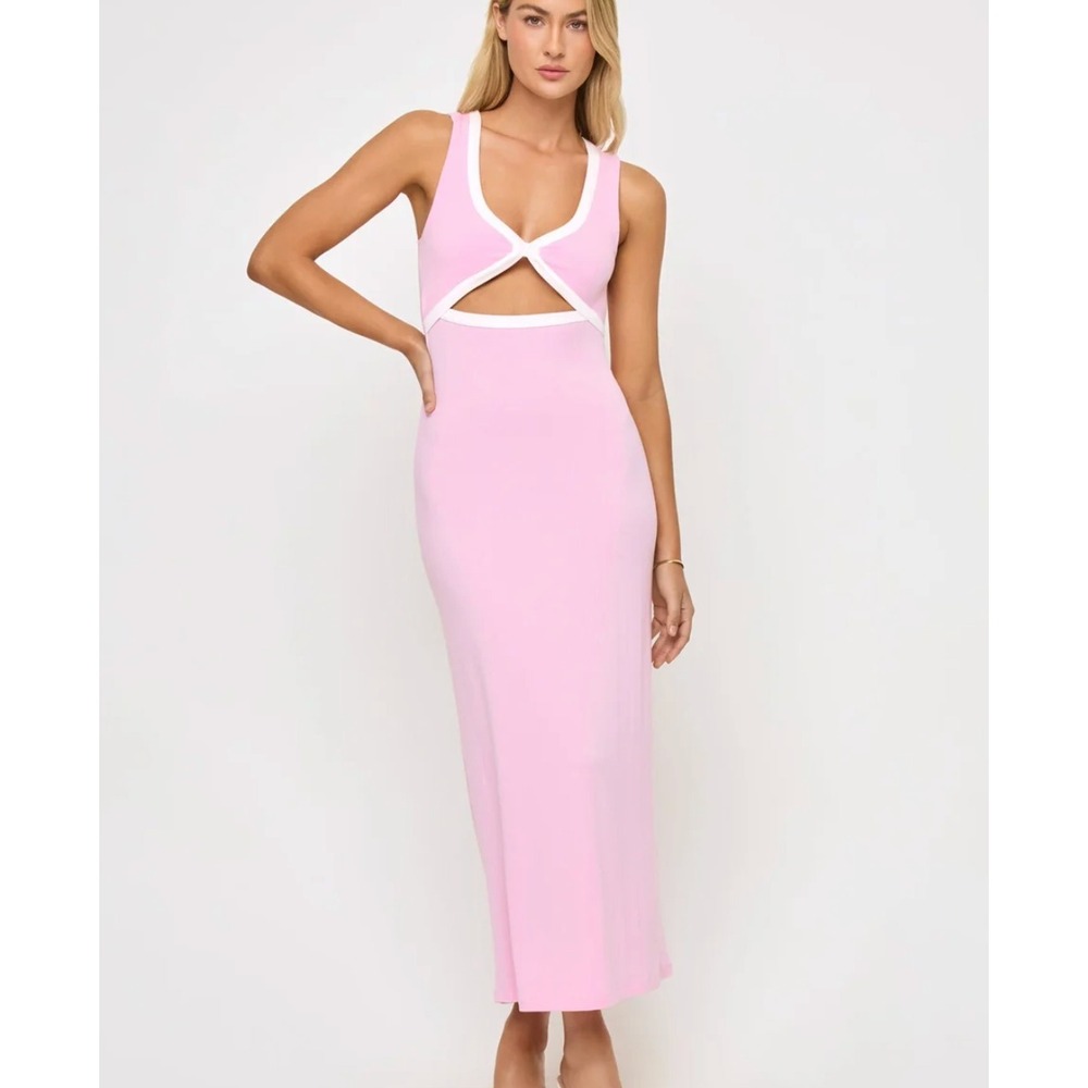 L*Space Steph Ribbed Cutout Midi Dress in Rosewater Pink sz S